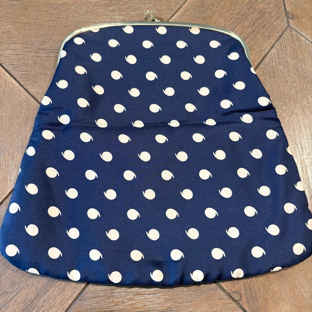 Vintage Ingber Foldable Clutch Purse Kiss-Close blue and white polka dots 1950s - Picture 3 of 8